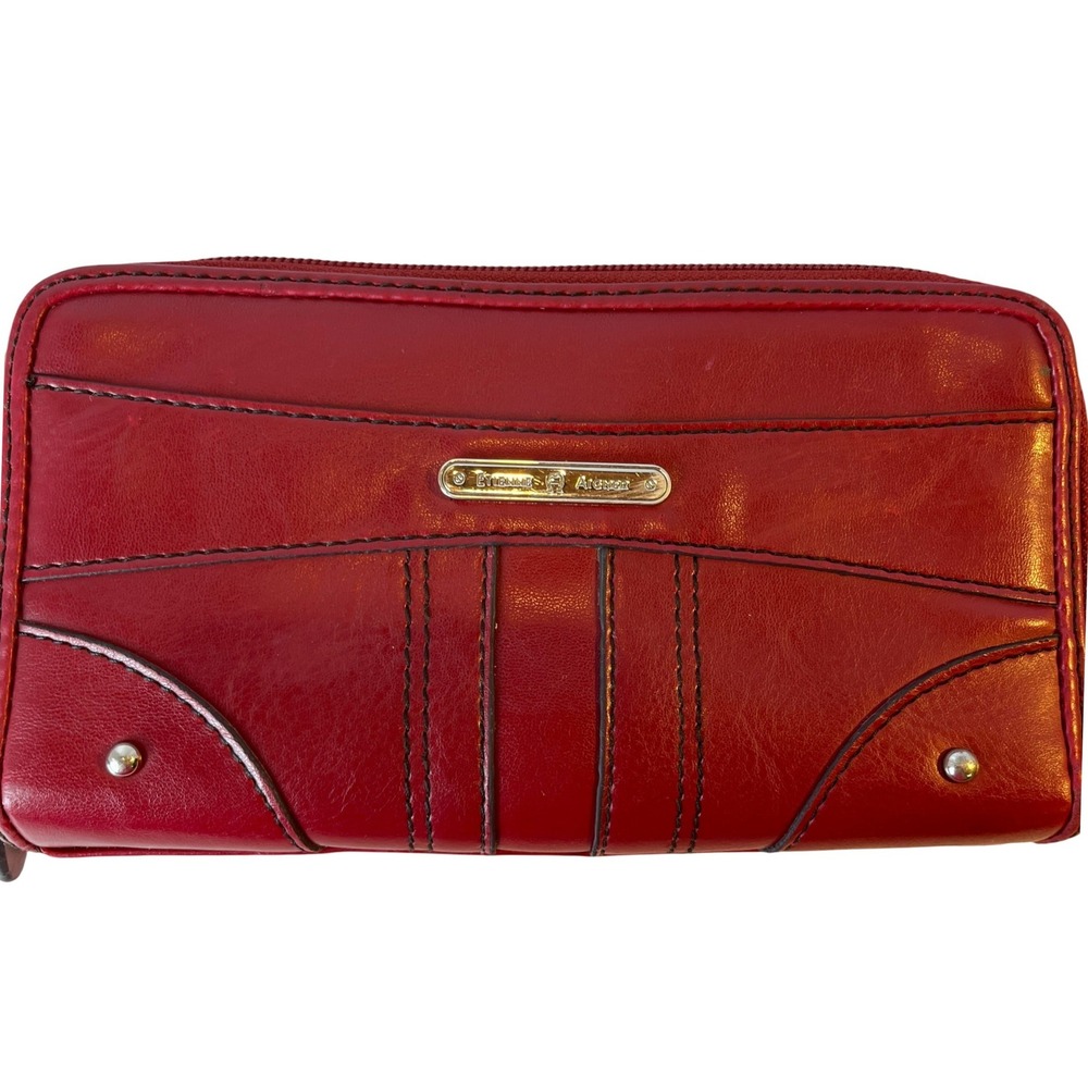 Etienne Aigner‎ Red Leather Zip Around Organizer Wallet Clutch Gold Hardware